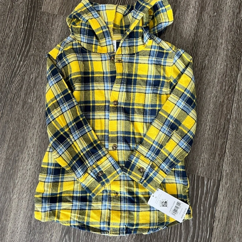 NWT - Carter’s - Button Down Plaid Hooded Shirt‎